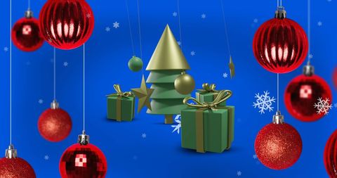 Festive Christmas Decorations and Gifts on Vibrant Blue Background - Download Free Stock Images Pikwizard.com