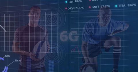 Athletes in Digital Data Visualization Concept