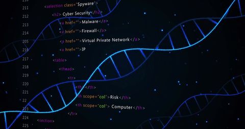 Digital Code Overlay on Spinning DNA Strand Art - Download Free Stock Images Pikwizard.com