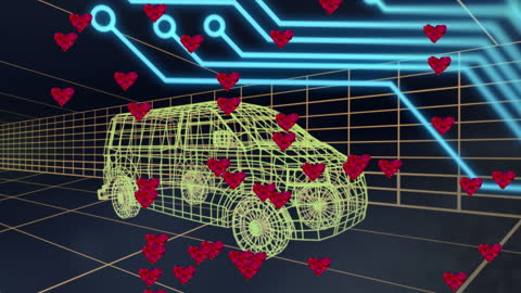 Digital Mesh Van with Circuit Design and Flowing Hearts