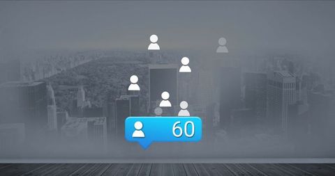 User Notification Icons Hover Over Urban Skyline Office