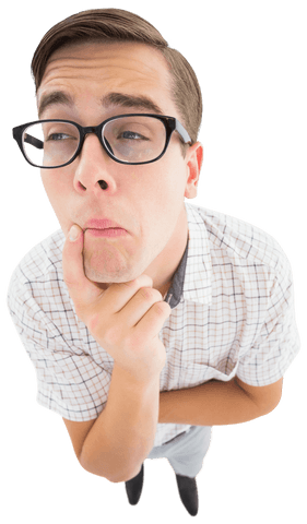 transparent nerdy male contemplating with finger on chin - Download Free Stock Videos Pikwizard.com