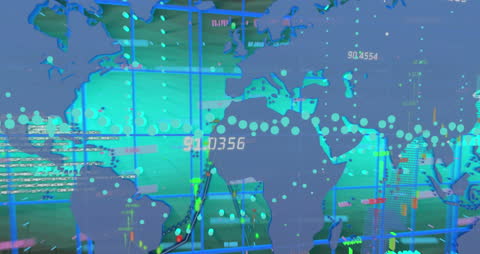 Digital Financial Data Processing Over World Map