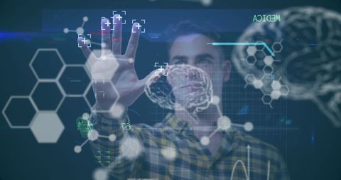 Man Interacting with Futuristic Digital Interface Display - Download Free Stock Images Pikwizard.com