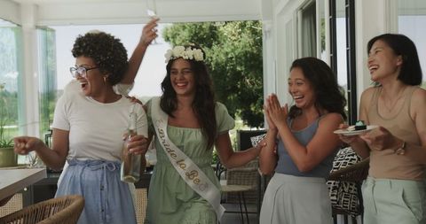 Bride-To-Be Celebrating with Friends During Outdoor Bachelorette Party