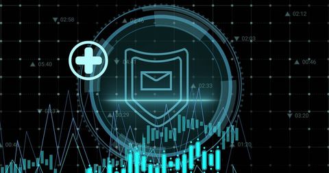 Futuristic cyber security interface with digital graphs