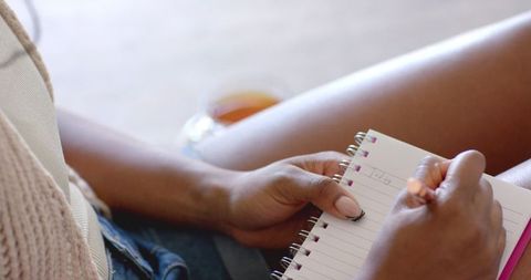 Woman Writing in Journal, Cozy Morning with Tea