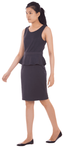 Transparent businesswoman walking on all-white background