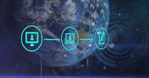 Digital Network Icons Over Earth in Space Background - Download Free Stock Images Pikwizard.com