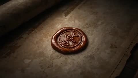 Cinematic Macro Push-In on Antique Wax Seal Embossed Monogram on Weathered Parchment