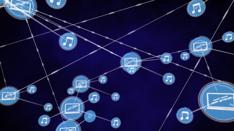 Digital Networking Music Icons on Blue Background