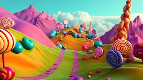 Vibrant Fantasy Candy Landscape with Lollipop Trees