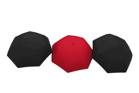 Symmetrical black and red umbrellas on transparent background