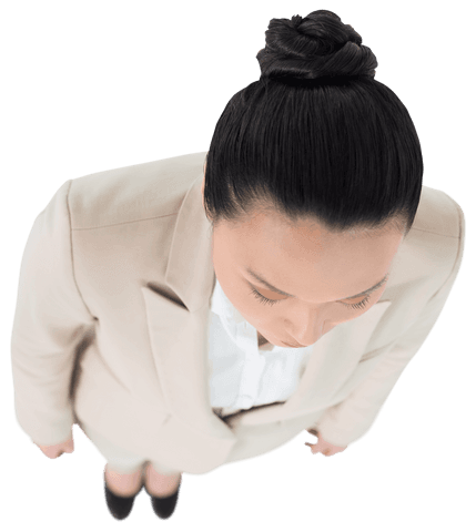 Asian businesswoman standing on transparent background professional height view