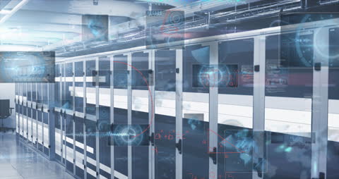 Data Processing Animation Over a Sophisticated Server Room