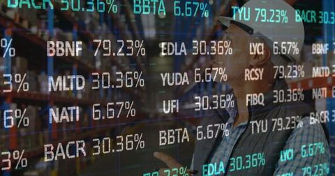 Stock Market Overlay on Warehouse Worker Symbolizes Global Business - Download Free Stock Images Pikwizard.com