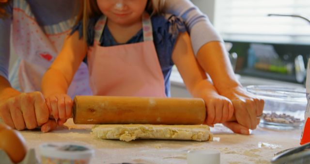 Parent and Child Rolling Dough Together in Modern Kitchen - Download Free Stock Images Pikwizard.com