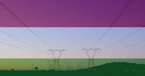 Hungary Flag Superimposed on Electric Pylons at Dusk - Download Free Stock Images Pikwizard.com