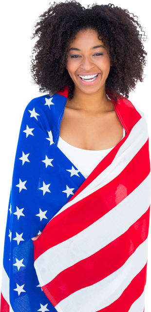 Smiling Woman Wrapped in American Flag, Transparent Background - Download Free Stock Videos Pikwizard.com