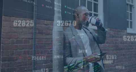 Businessman Tracking Stock Market Data on Street with Smartphone