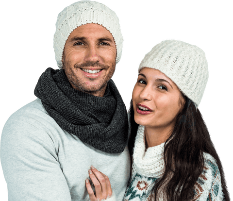 Transparent Happy Couple in Winter Clothing Embracing