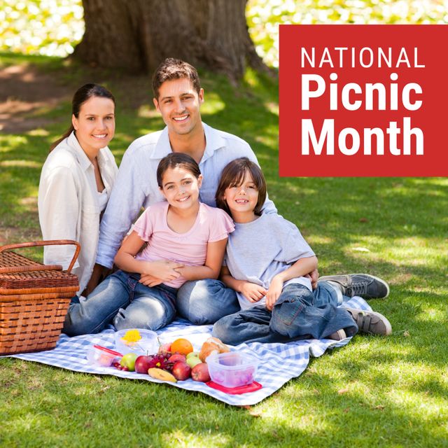 Smiling Family Enjoying National Picnic Month Celebration in Park - Download Free Stock Templates Pikwizard.com