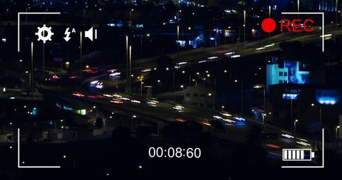 Night traffic accelerated cityscape camera screen overlay