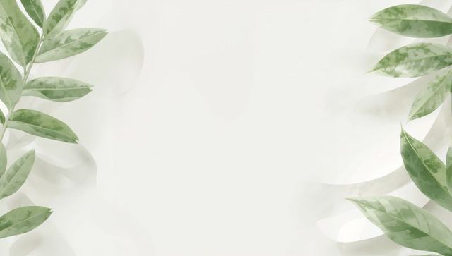 Minimal variegated leaves border with soft paper layers and cream negative space