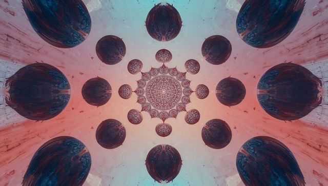 Fractal Mandala with Dark Spheres on Gradient Backdrop