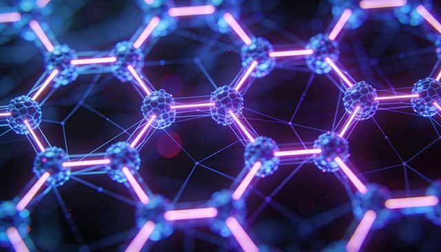 Neon Hexagonal Nanomaterial Lattice with Spherical Nodes and Glowing Bridges