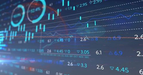 Glowing Financial Dashboard Visualizing Stock Market Trends with Candlesticks and Line Charts