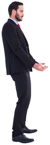 Transparent businessman holding indirect object for presentation