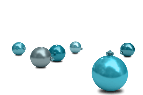 Glossy Blue and Silver Christmas Decorations on Transparent Background