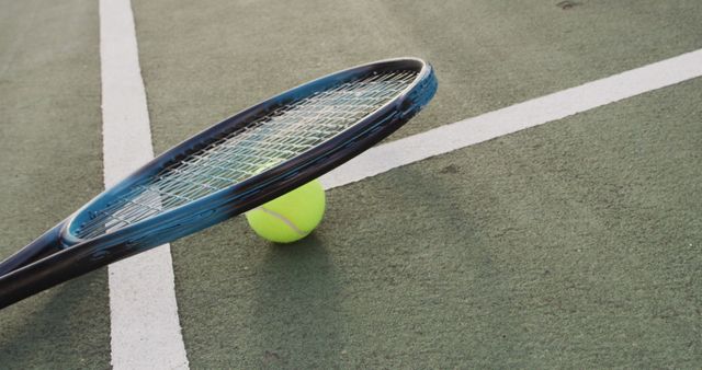 Tennis Racket and Ball on Court Surface - Download Free Stock Images Pikwizard.com