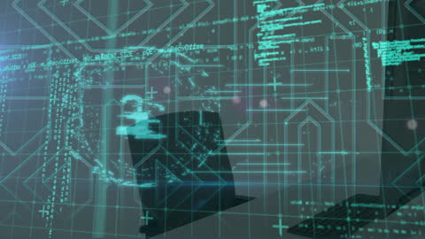 Digital Security Concept with Padlock and Data Overlay on Laptop