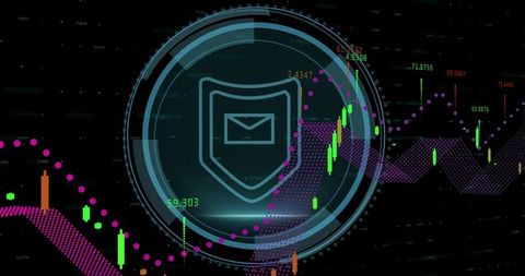 Technology Shield Displaying Cybersecurity Envelope Interface Analytics