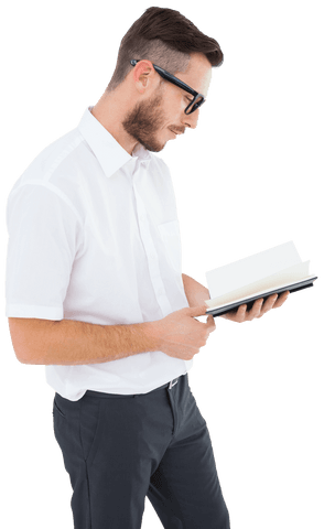 transparent young man reading black book with focus - Download Free Stock Videos Pikwizard.com