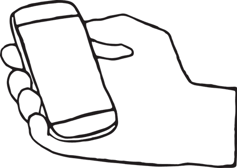 Transparent hand holding smartphone with blank screen outline