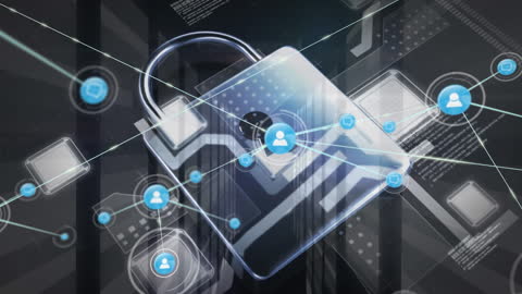 Digital Padlock with Connected User Icons in 3D Animation