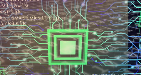 Abstract Circuit Board with Digital Data Overlay