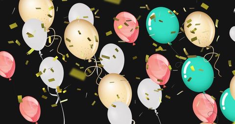 Colorful Balloons and Falling Confetti on Black Background - Download Free Stock Images Pikwizard.com