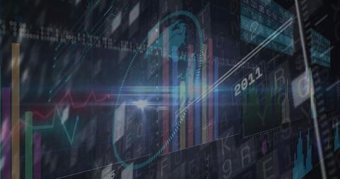 Futuristic Digital Dashboard with Data Visualizations and Globe