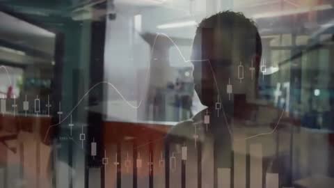 Athlete Performing Cable Rows with Stock Market Candlestick Overlay for Business Fitness Concept