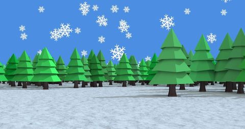 Paper cutout style cartoon forest in winter wonderland