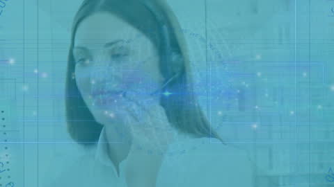 Woman Analyzing Financial Data with Innovative Digital Interface