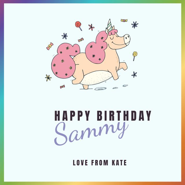 Whimsical Unicorn Birthday Card with Colorful Decorations - Download Free Stock Templates Pikwizard.com