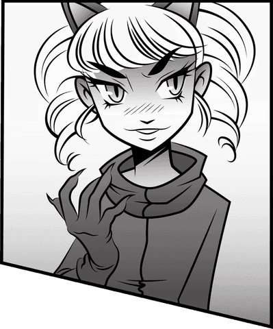 Stylized Cat-Like Heroine in Manga Style on Transparent Background