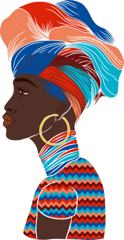 Vibrant headwrap woman capturing cultural essence on transparent background