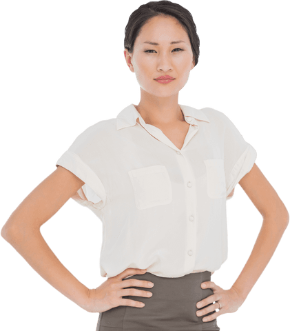 Confident Asian Businesswoman with Arms Akimbo on Transparent Background