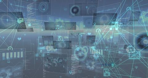 abstract digital interface with moving data screens - Download Free Stock Images Pikwizard.com